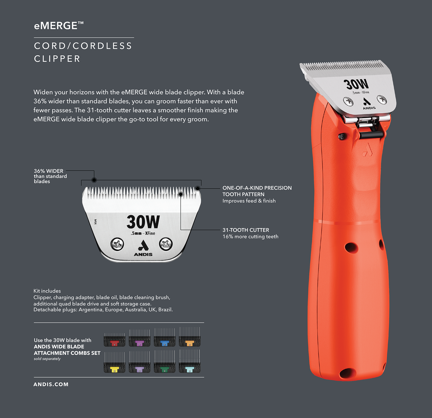Andis eMERGE sladdlös klippmaskin ORANGE