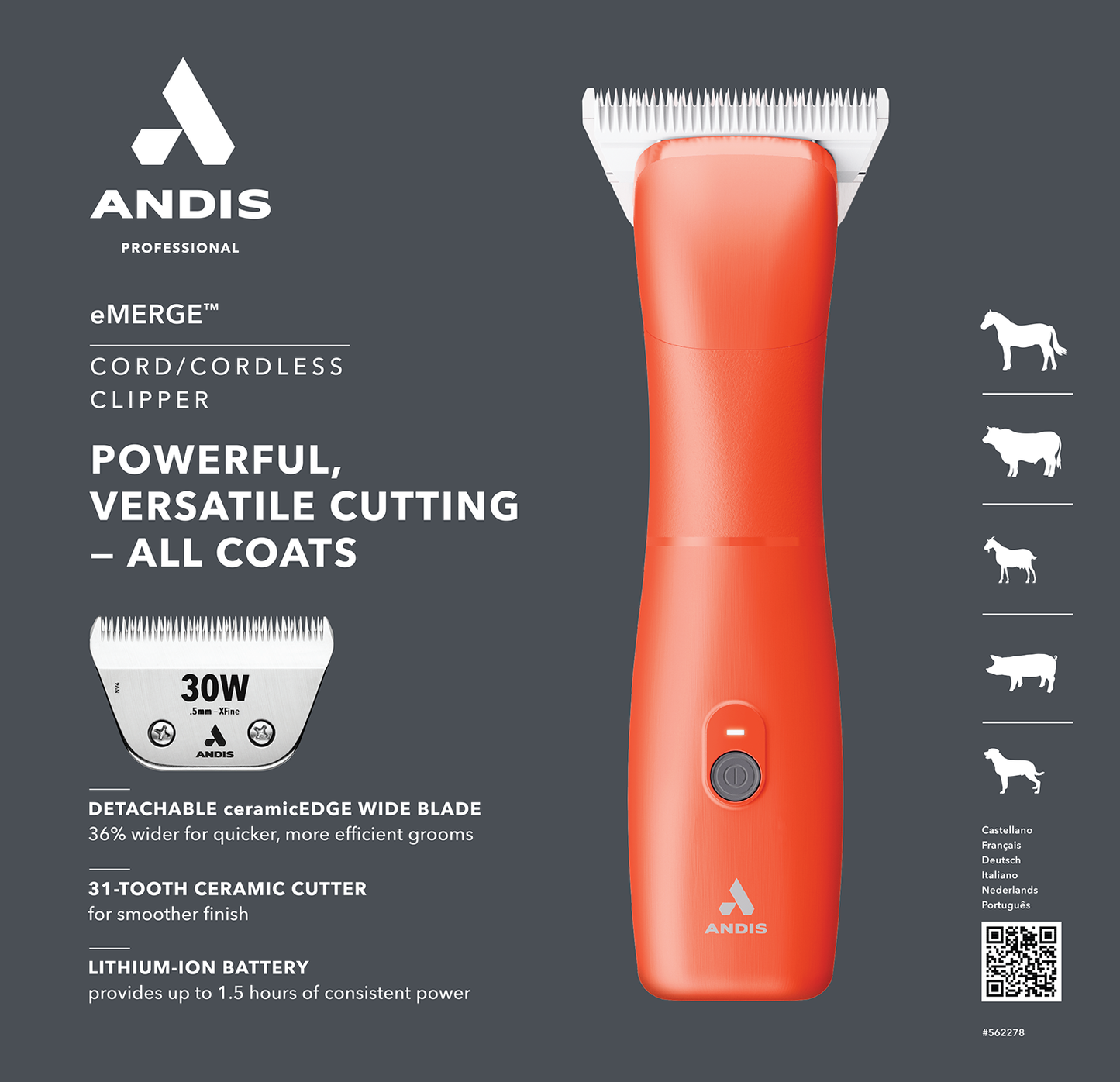 Andis eMERGE sladdlös klippmaskin ORANGE