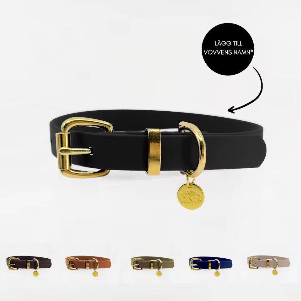 Ställbart BioThane® hundhalsband med mässingdetaljer