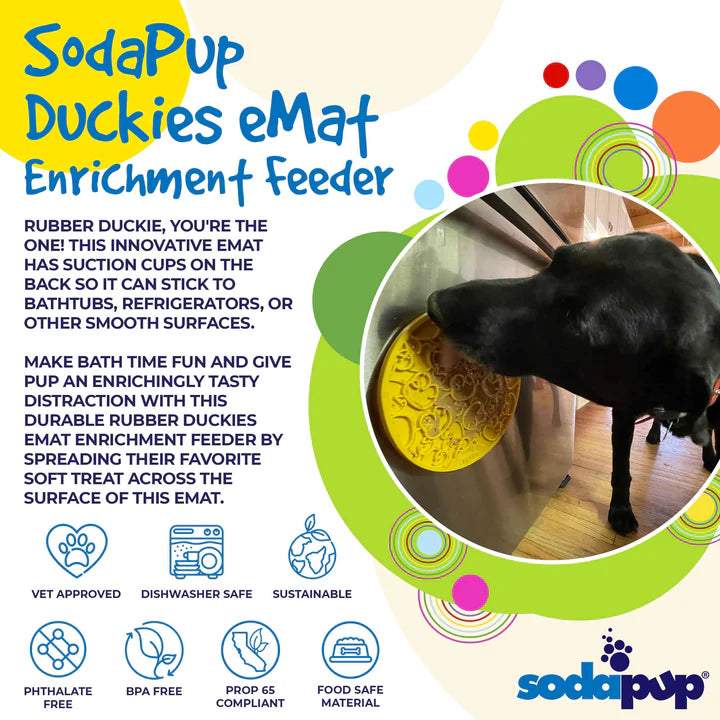 SodaPup Lick Mat rund med sugpropp Yellow Duckies