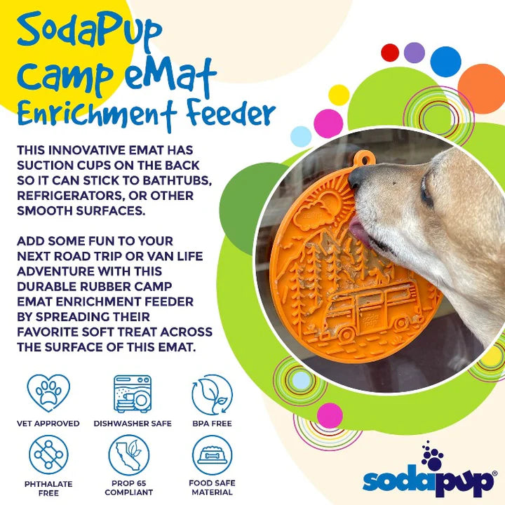SodaPup Lick Mat rund med sugpropp Orange Camp