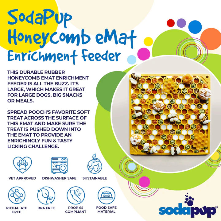 SodaPup Slikkemåtte Stor Honeycomb Gul